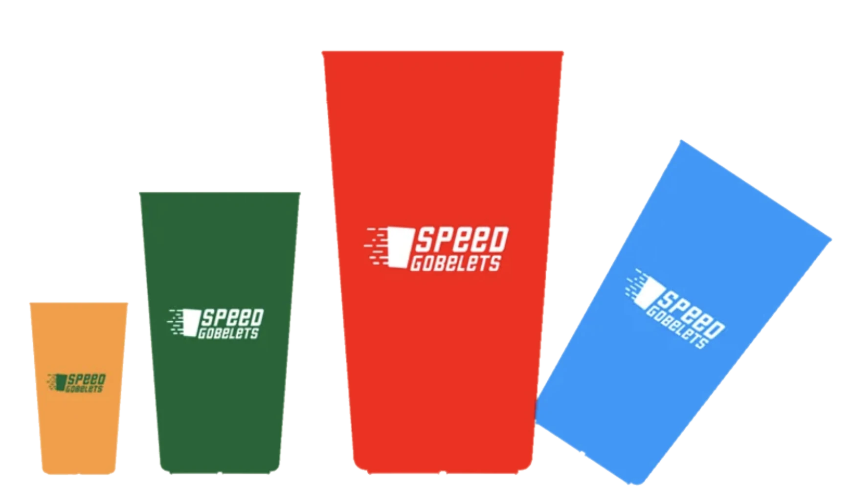 Gobelets réutilisables personnalisés Speed Gobelets en orange, vert, rouge et bleu