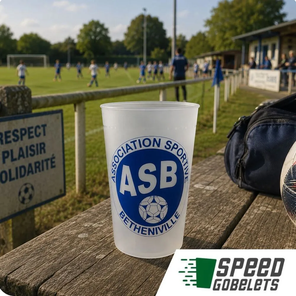 Gobelet personnalisé d'un club sportif au bord du terrain